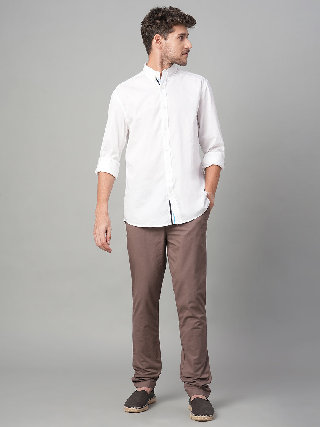 Men's Brown Cotton Lycra Slim Fit Pant