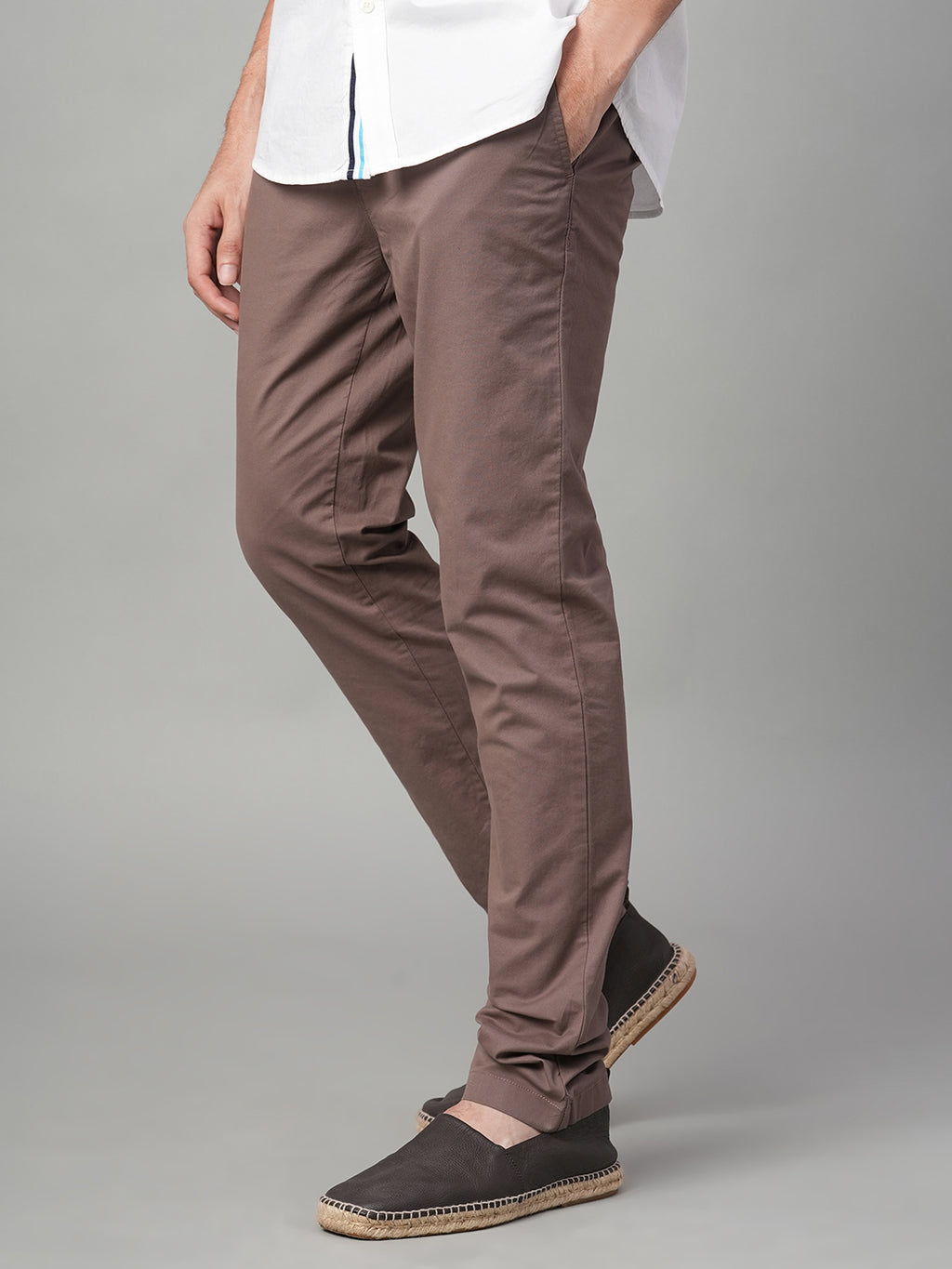 Men's Brown Cotton Lycra Slim Fit Pant