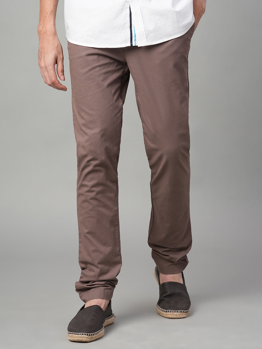 Men's Brown Cotton Lycra Slim Fit Pant