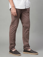 Men's Brown Cotton Lycra Slim Fit Pant
