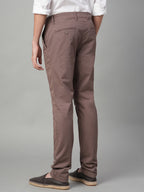Men's Brown Cotton Lycra Slim Fit Pant