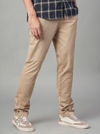 Men's Khaki Cotton Lycra Slim Fit Pant