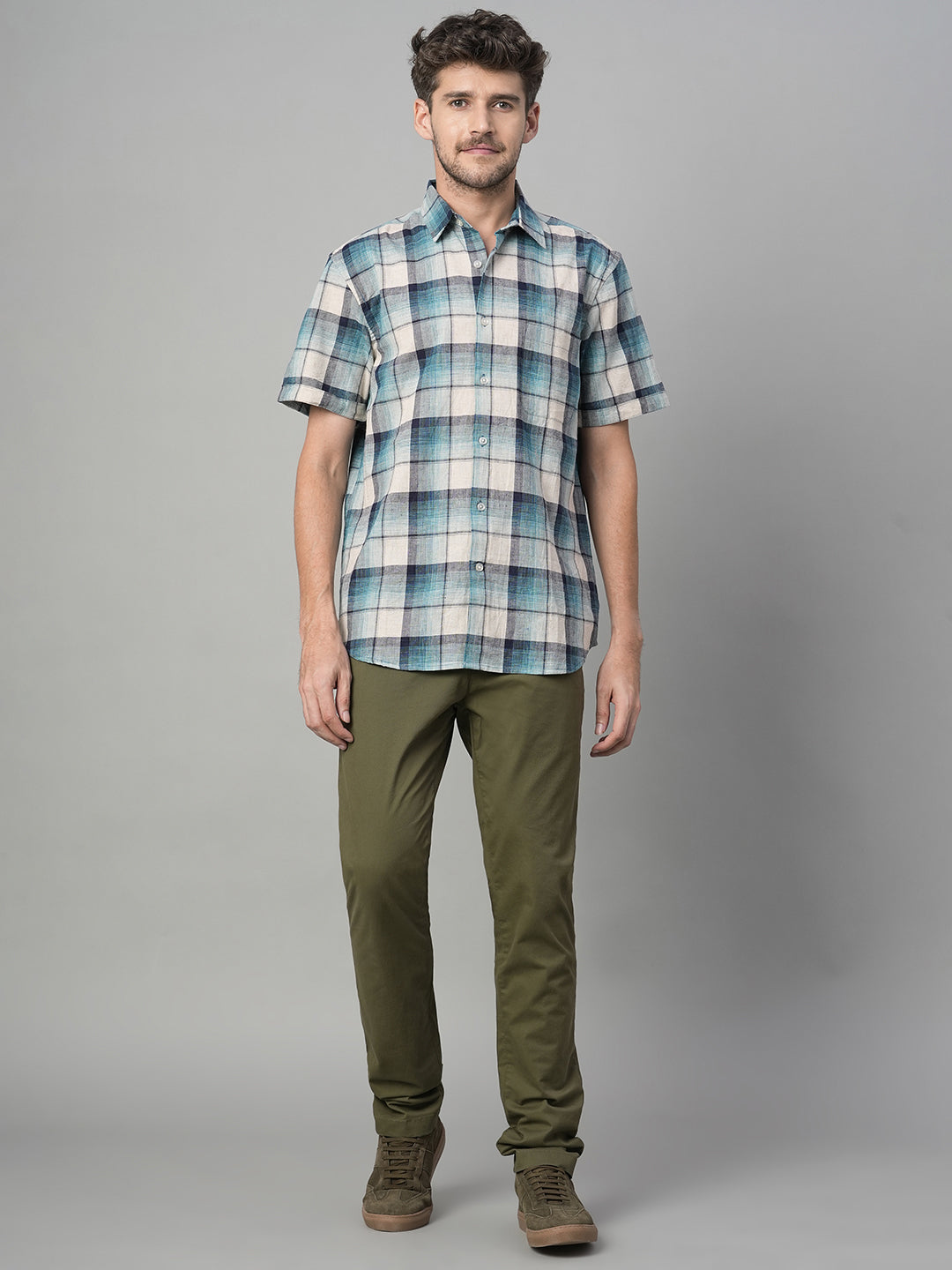 Men's Olive Cotton Lycra Slim Fit Pant