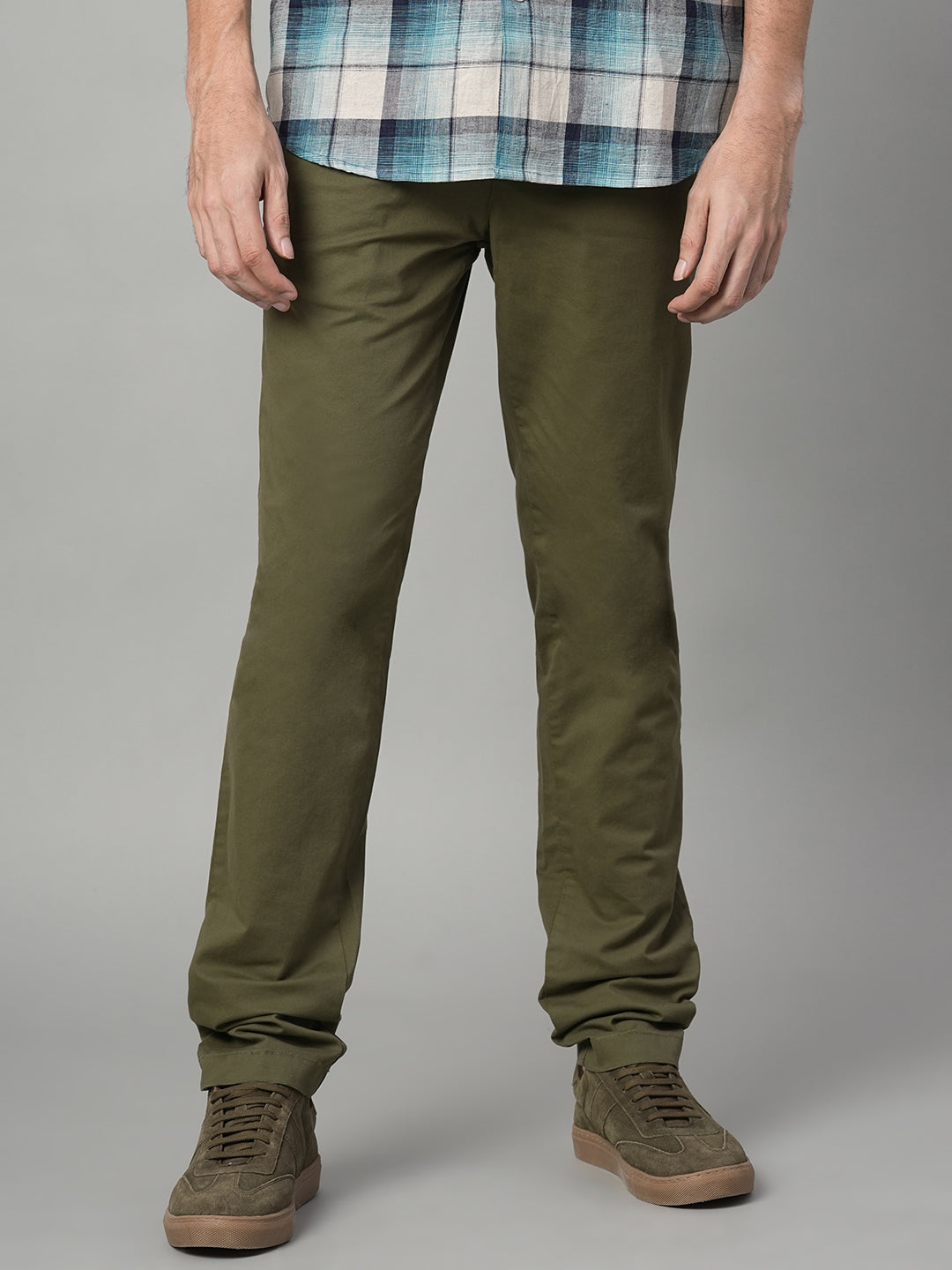 Men's Olive Cotton Lycra Slim Fit Pant