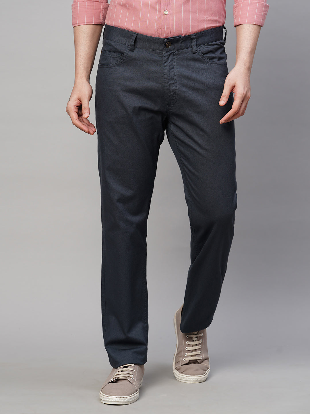Men's Dk Blue Cotton Lycra  Regular Fit Pant
