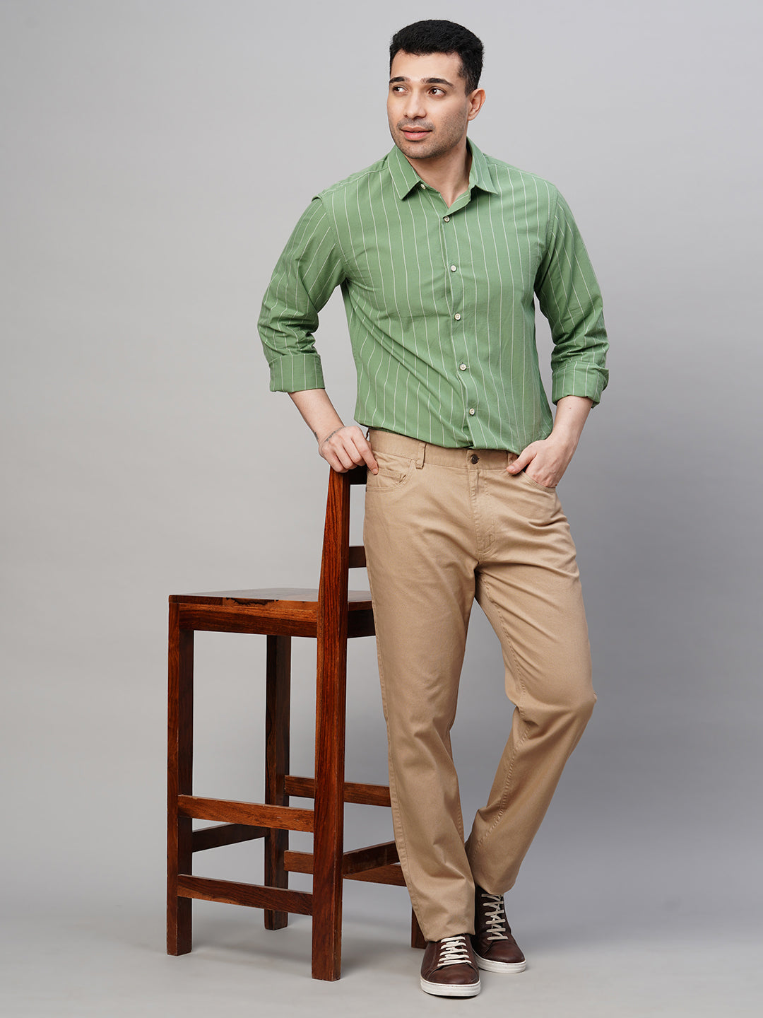 Men's Khaki Cotton Lycra Regular Fit Pant