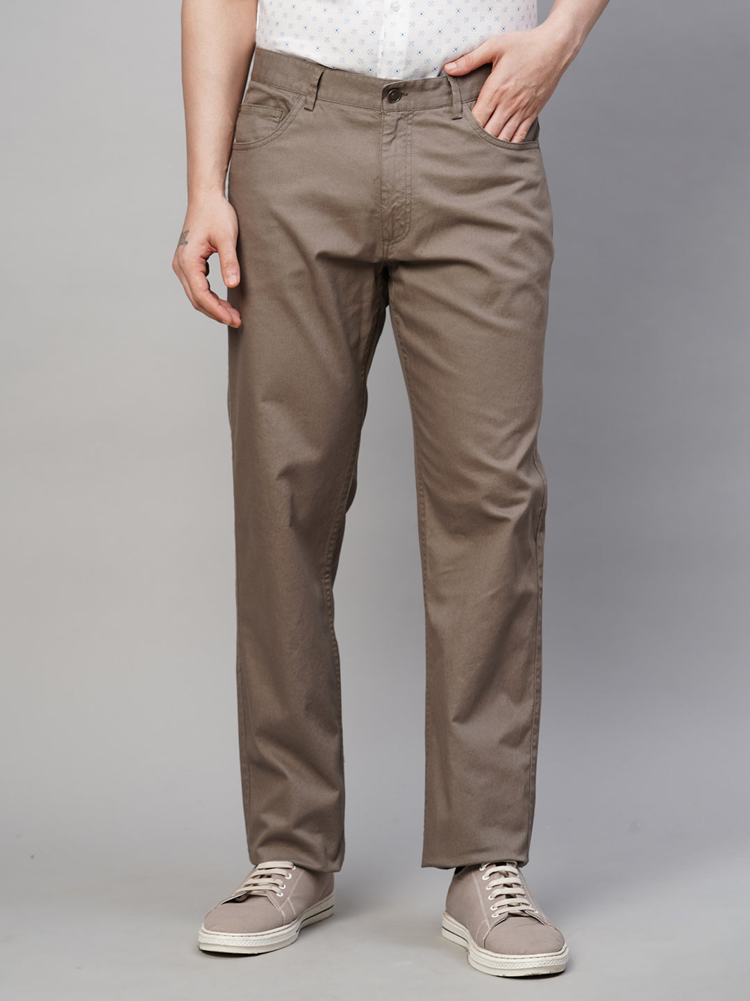 Men's Olive Cotton Lycra Regular Fit Pant