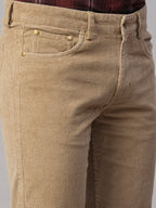 Men's Corduroy Khaki 100% Cotton Lycra Slim Fit Pant