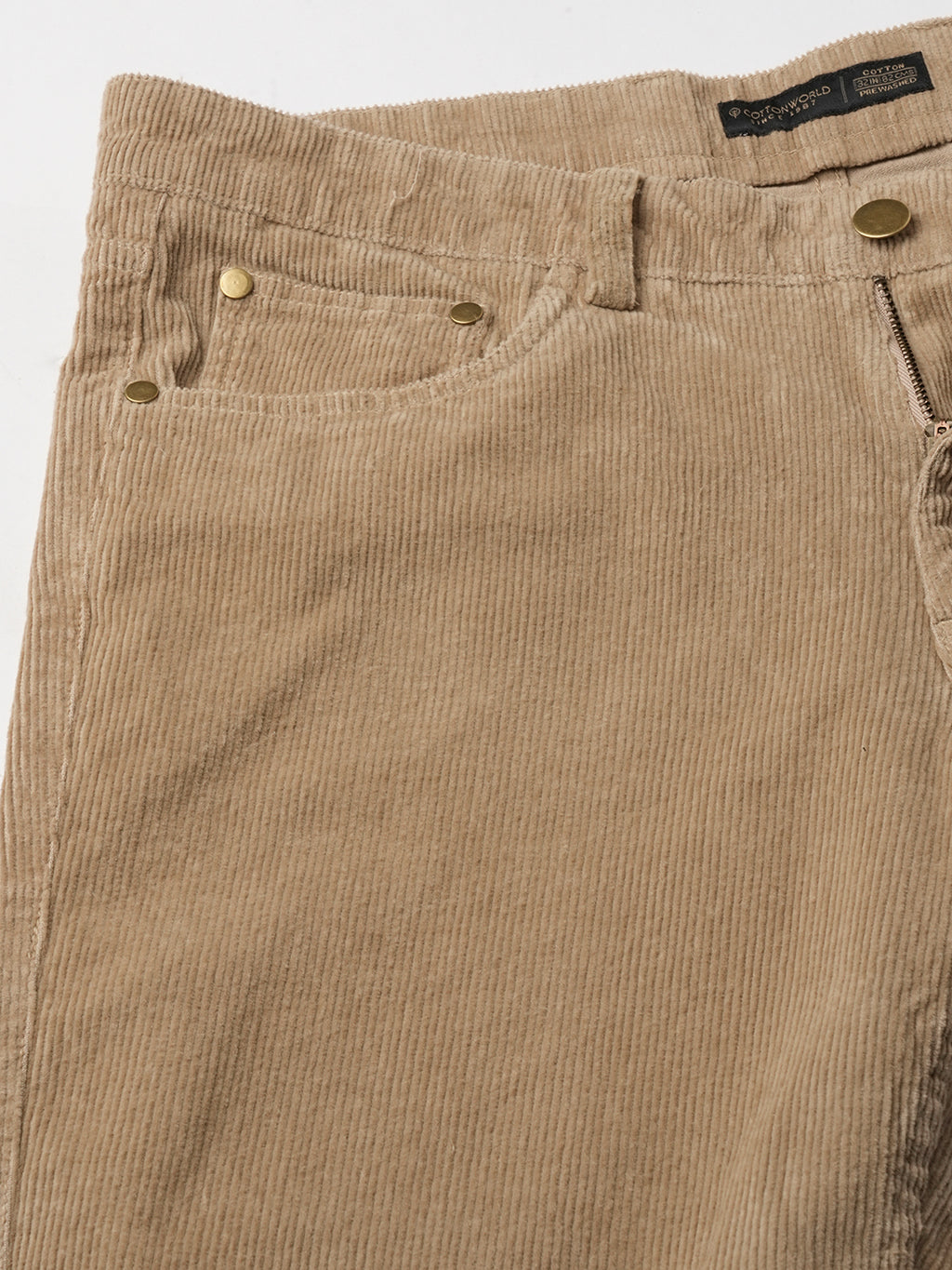 Men's Corduroy Khaki 100% Cotton Lycra Slim Fit Pant