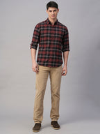Men's Corduroy Khaki 100% Cotton Lycra Slim Fit Pant