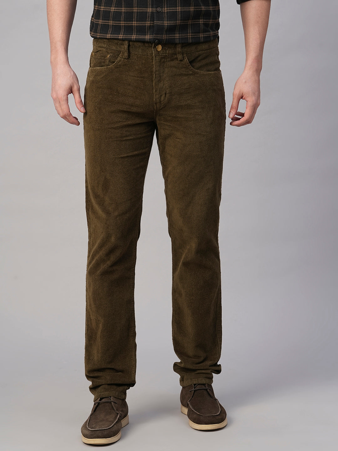 Men's Olive Cotton Lycra Slim Fit Pant