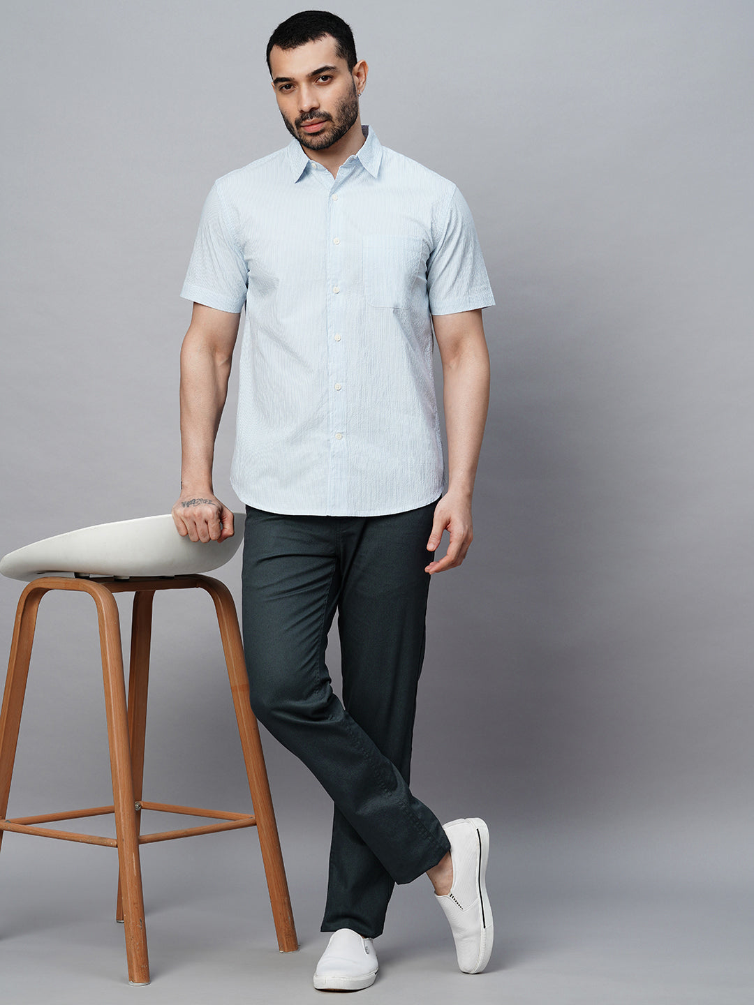 Men's Dk Blue Cotton Lycra Slim Fit Pant