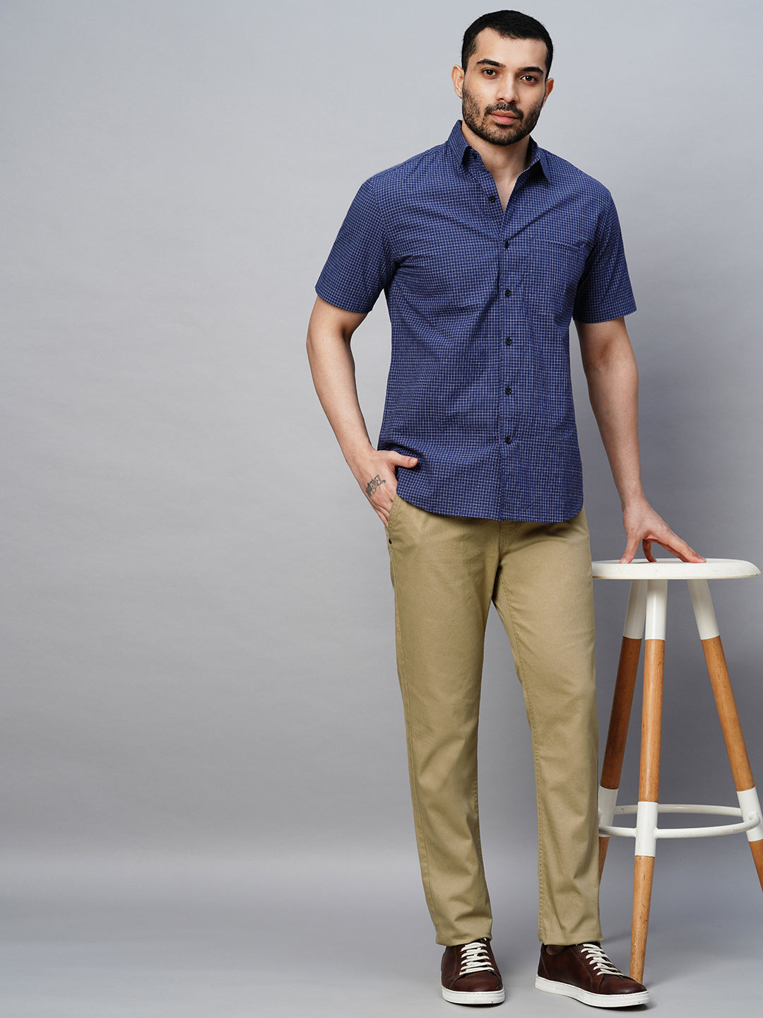 Men's Khaki Cotton Lycra Slim Fit Pant