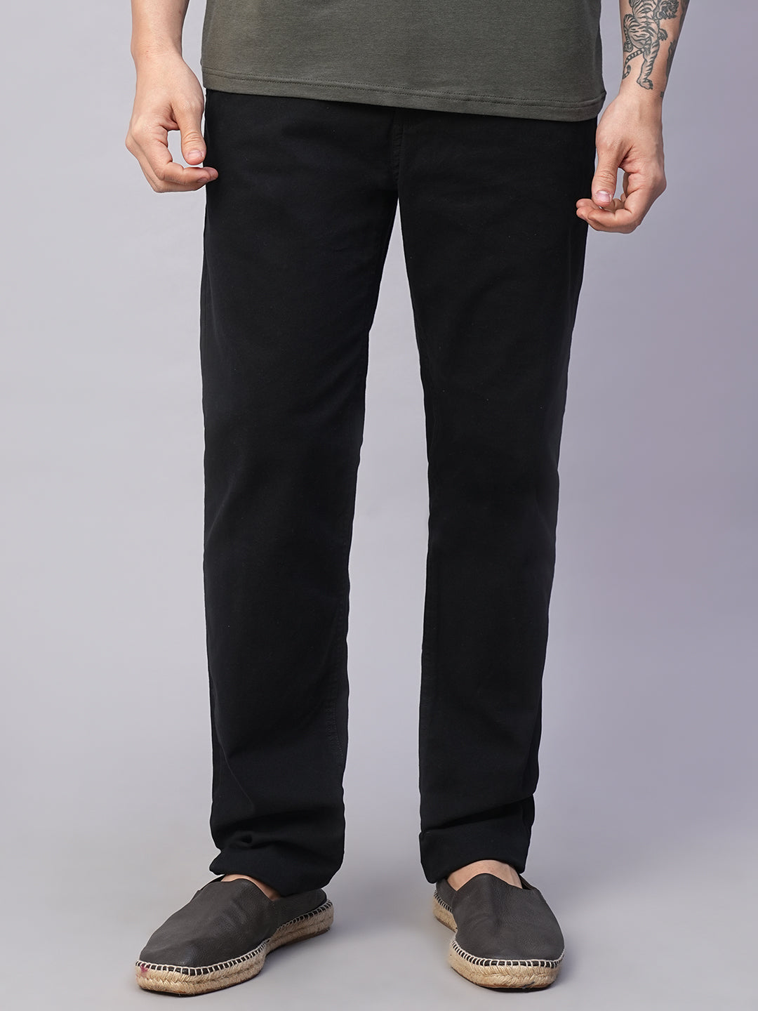 Men's Black Cotton Lycra Slim Fit Pant