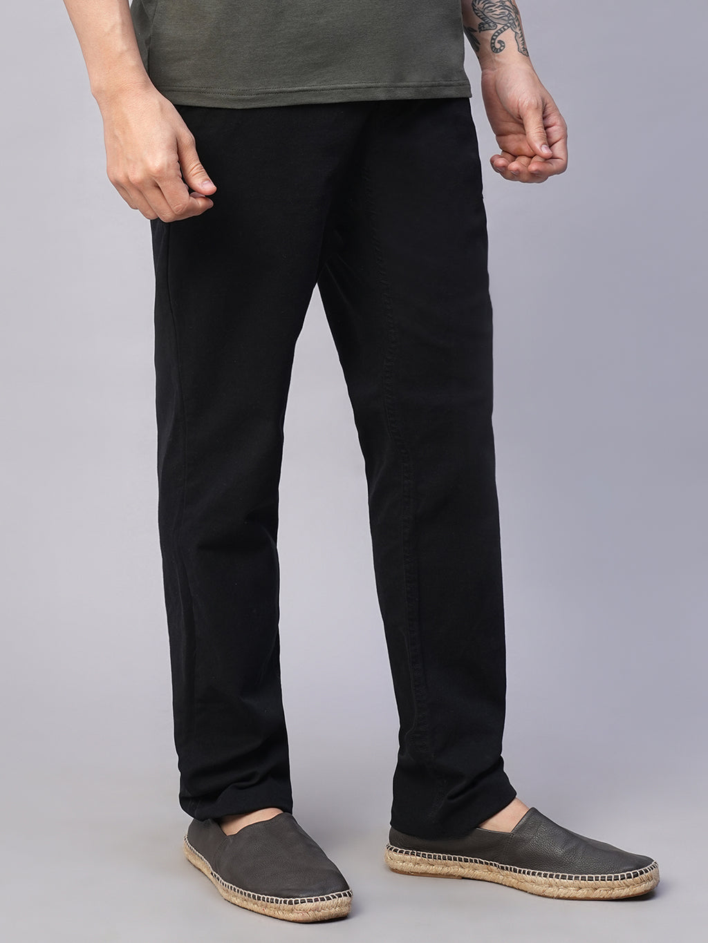 Men's Black Cotton Lycra Slim Fit Pant