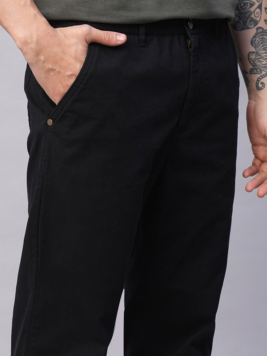 Men's Black Cotton Lycra Slim Fit Pant