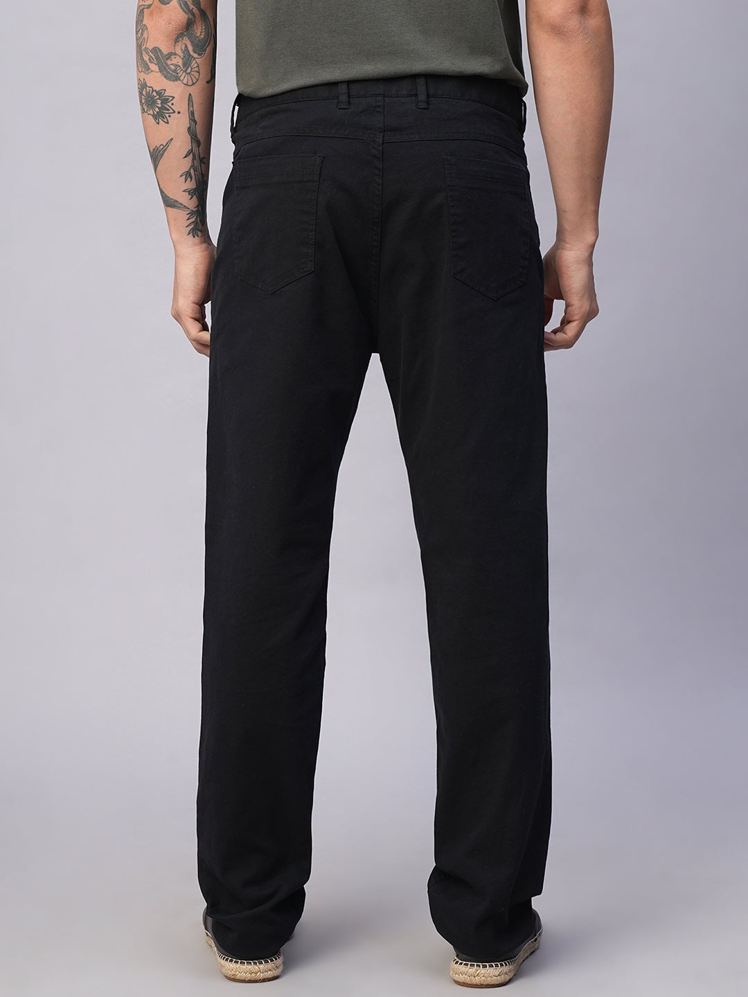 Men's Black Cotton Lycra Slim Fit Pant
