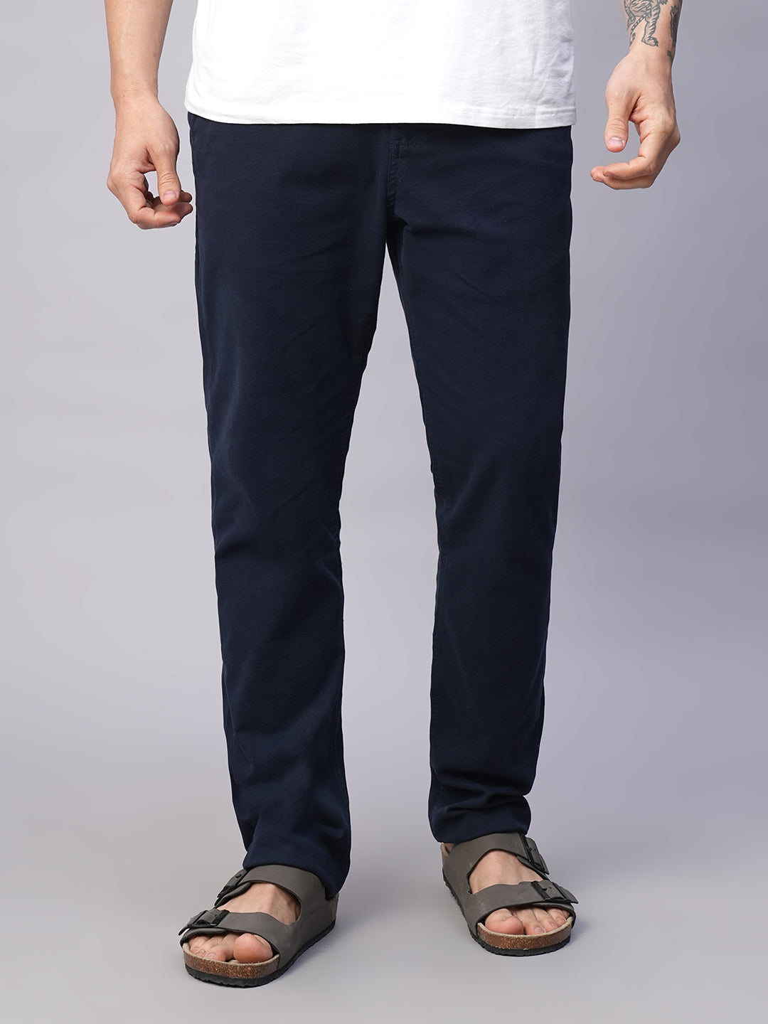 Men's Navy Cotton Lycra Slim Fit Pant