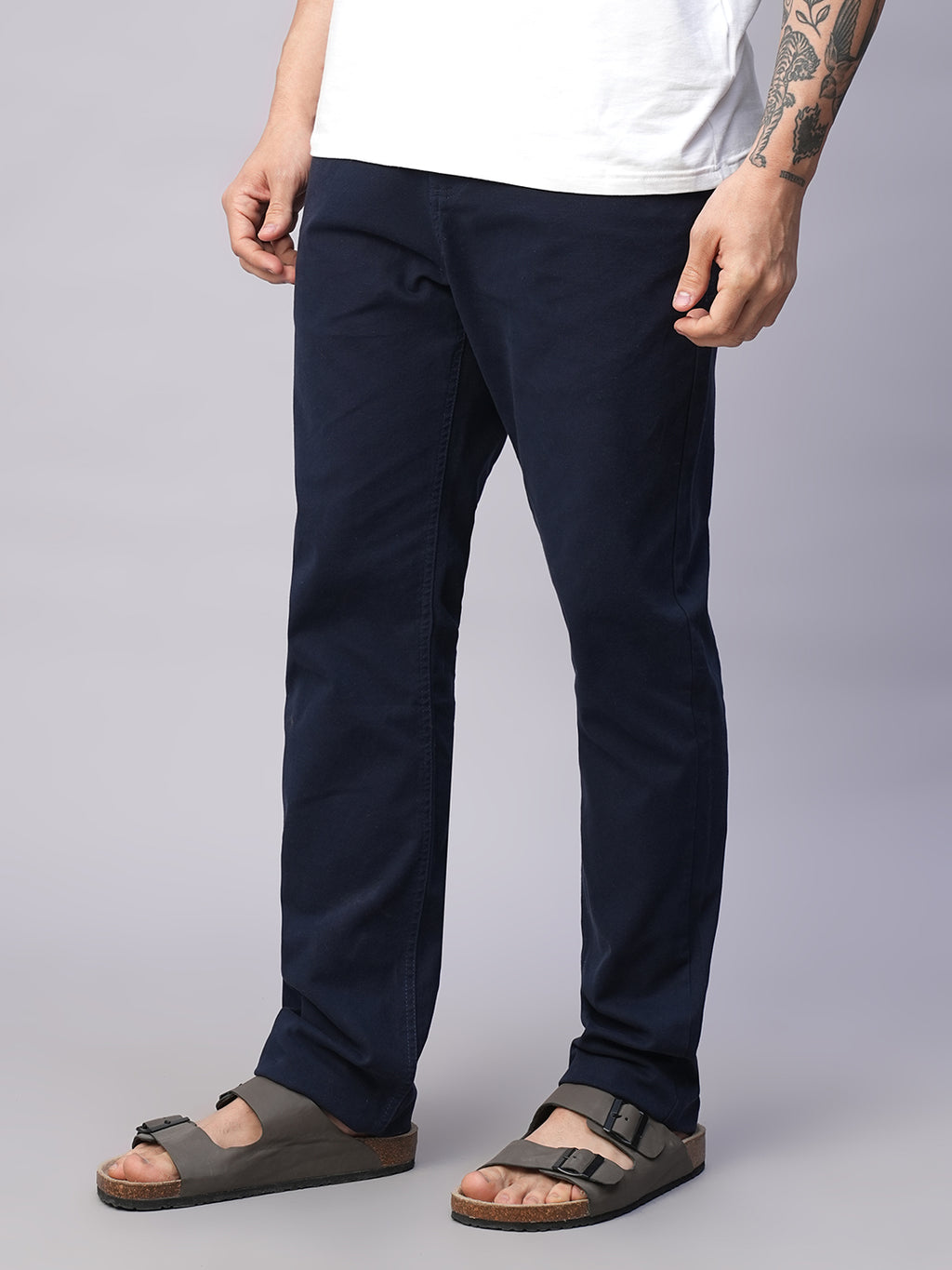 Men's Navy Cotton Lycra Slim Fit Pant