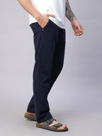 Men's Navy Cotton Lycra Slim Fit Pant