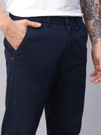 Men's Navy Cotton Lycra Slim Fit Pant