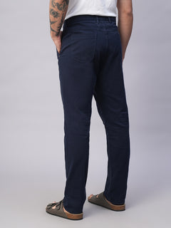 Men’s Cotton Lycra Slim Fit Side Seam Pockets Pant Navy