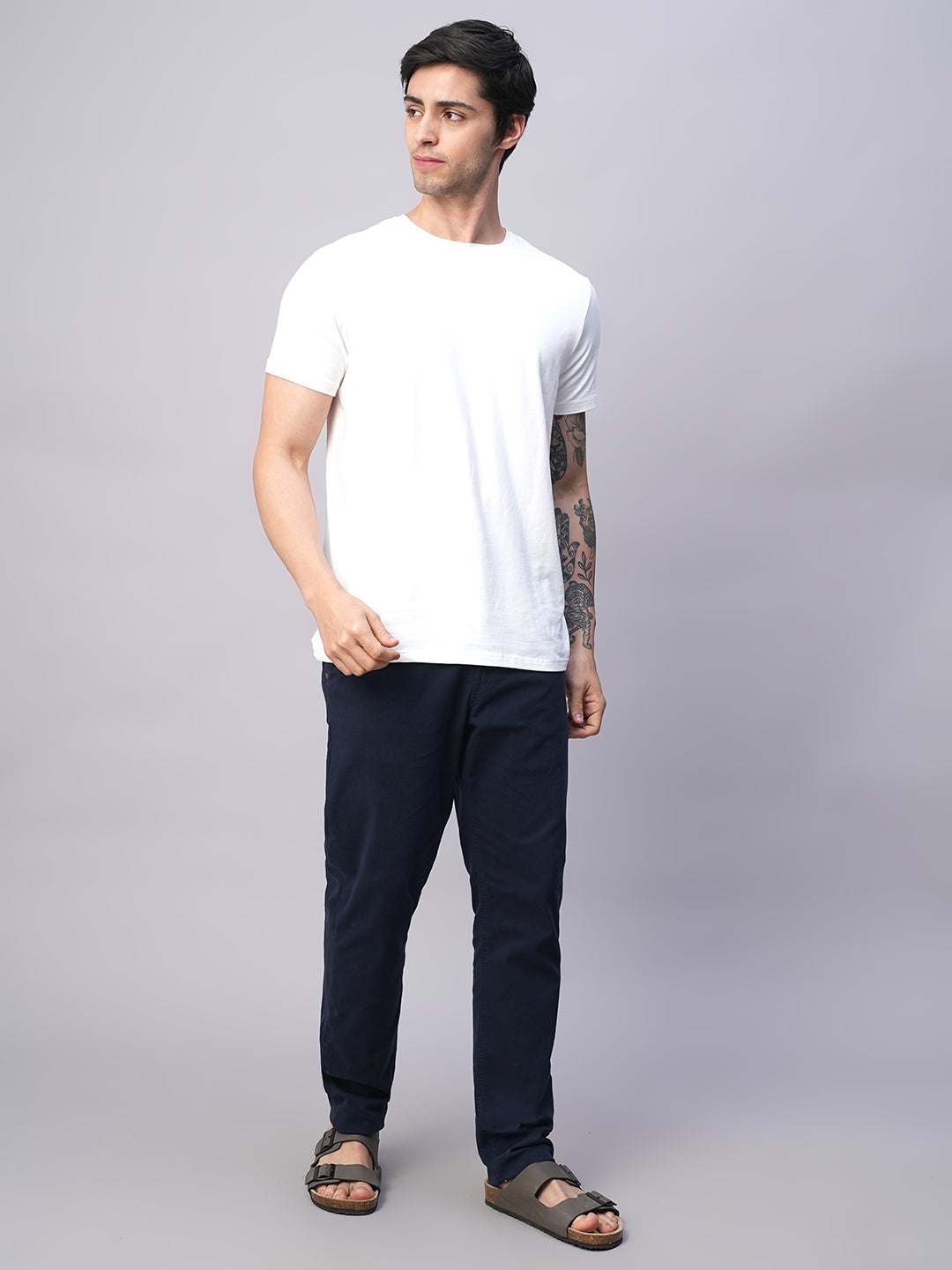 Men's Navy Cotton Lycra Slim Fit Pant