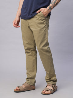 Men's Cotton Lycra Slim Fit Pant Side Seam Pockets Khaki