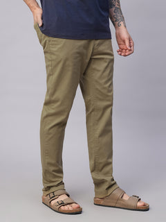 Men's Cotton Lycra Slim Fit Pant Side Seam Pockets Khaki