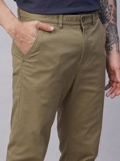 Men's Cotton Lycra Slim Fit Pant Side Seam Pockets Khaki