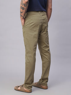 Men's Cotton Lycra Slim Fit Pant Side Seam Pockets Khaki