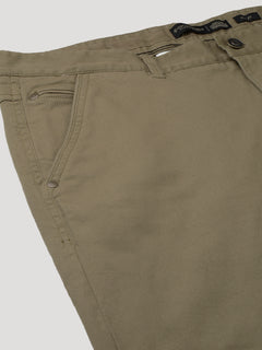 Men's Cotton Lycra Slim Fit Pant Side Seam Pockets Khaki