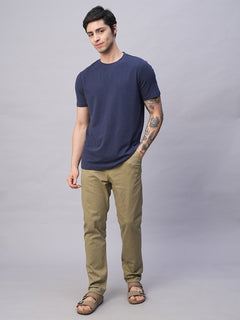 Men's Cotton Lycra Slim Fit Pant Side Seam Pockets Khaki