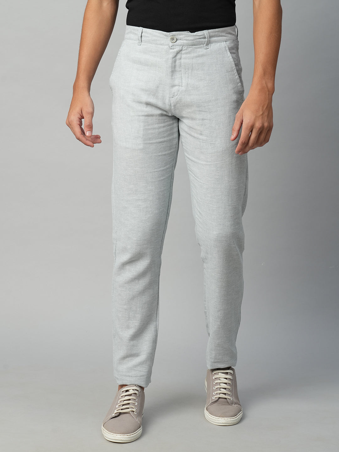 Men's Cotton Linen  Grey Slim Fit Pant