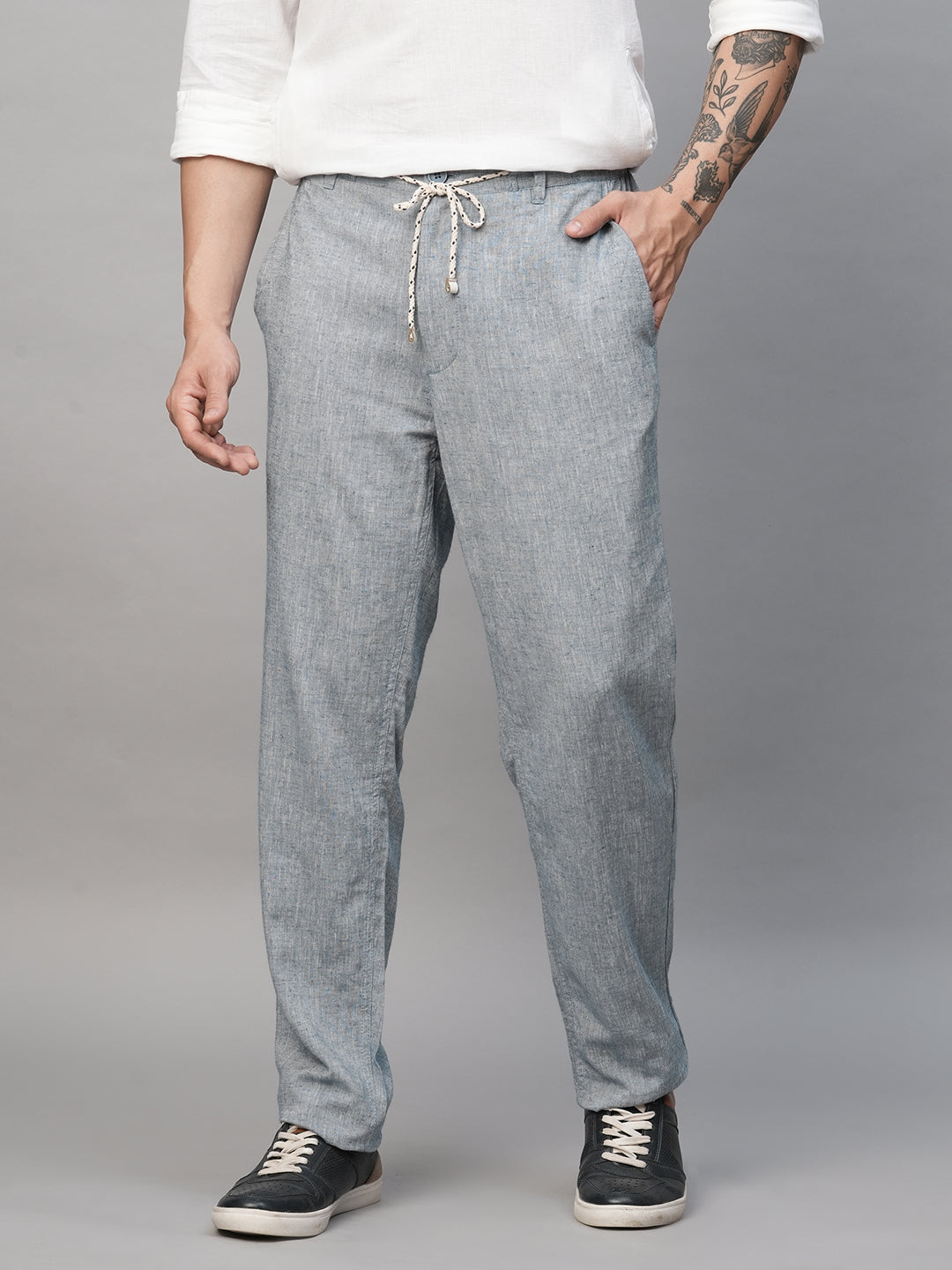 Men's Blue Linen Viscose Regular Fit Pant