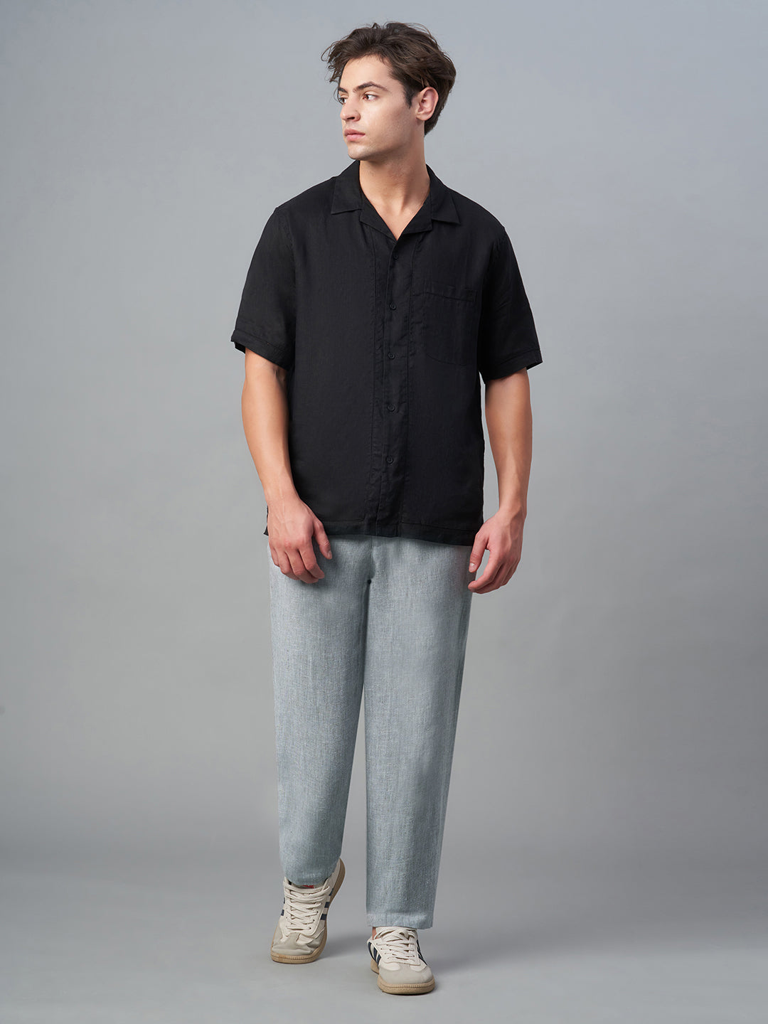 Women's Grey Cotton Linen Regular Fit Pant