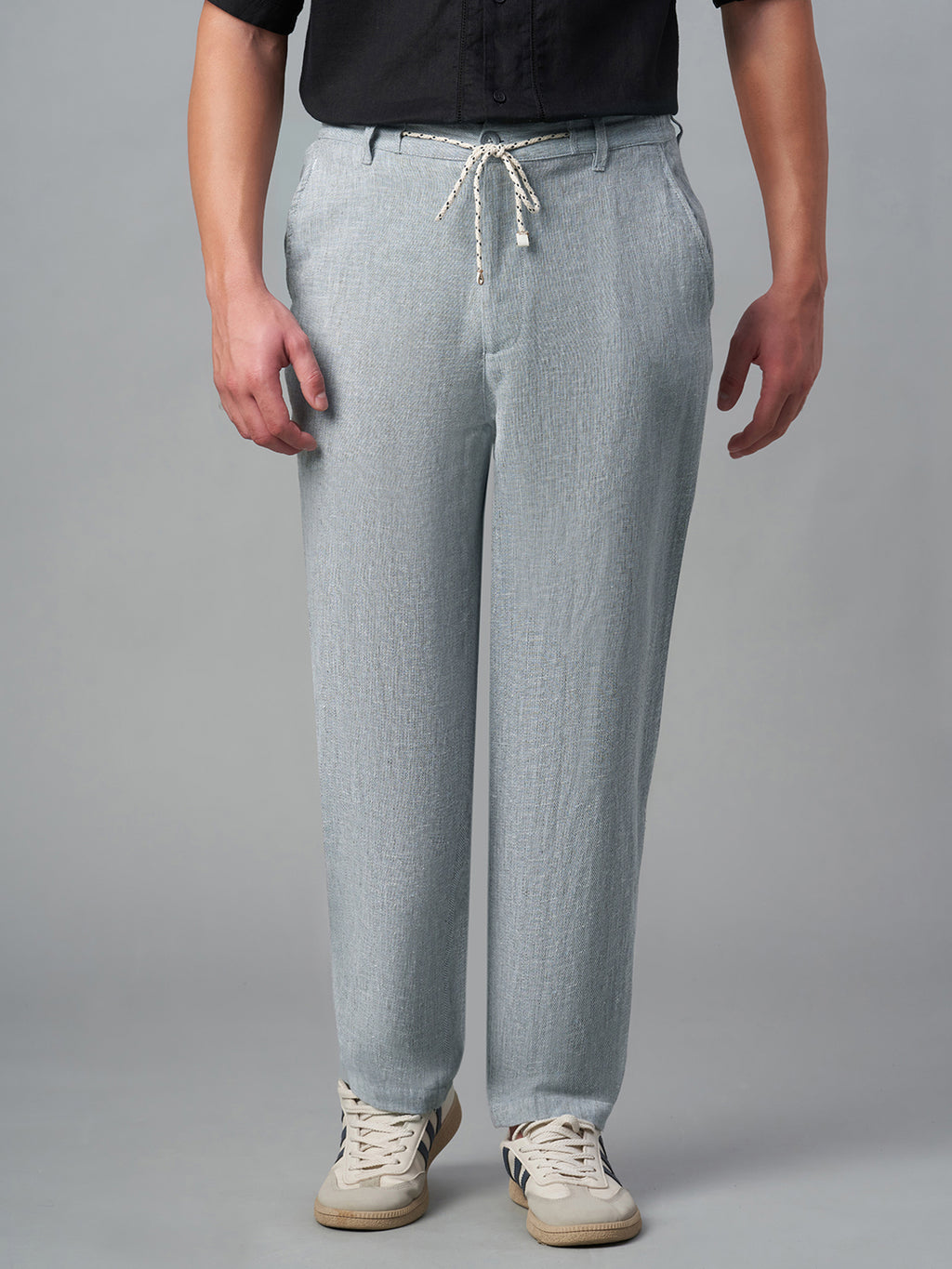 Men's Grey Cotton Linen Regular Fit Pant