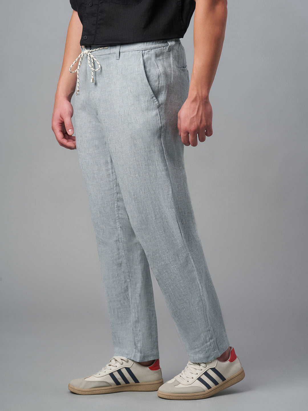 Men's Grey Cotton Linen Regular Fit Pant