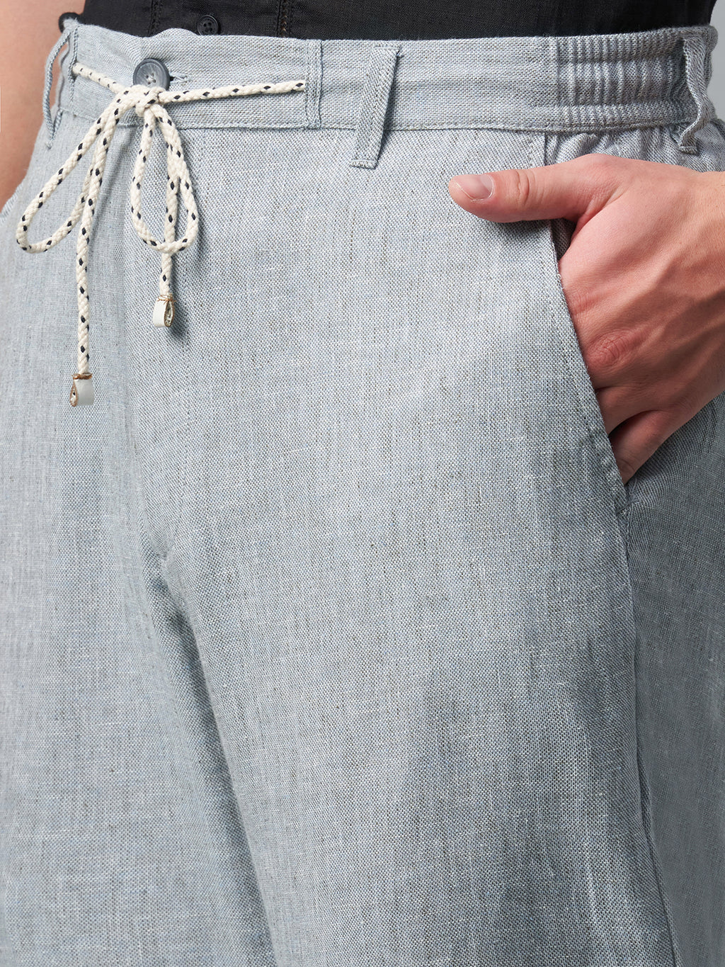 Men's Grey Cotton Linen Regular Fit Pant