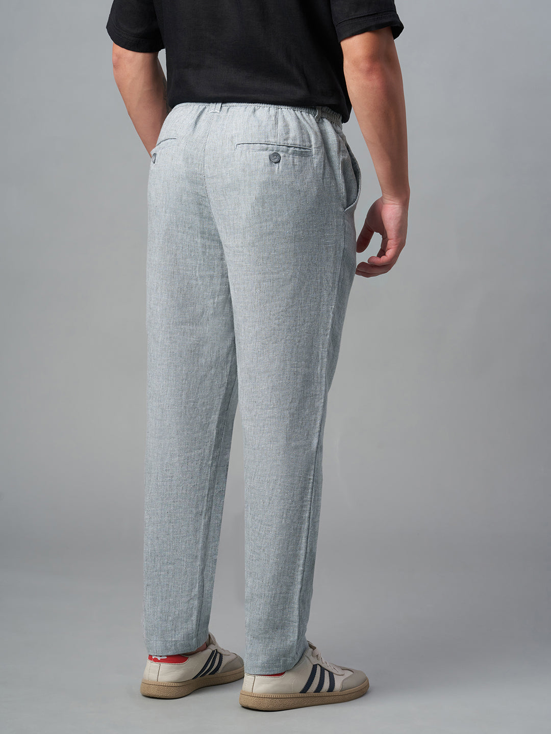Men's Grey Cotton Linen Regular Fit Pant