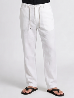Men's White Cotton Linen Regular Fit Pant