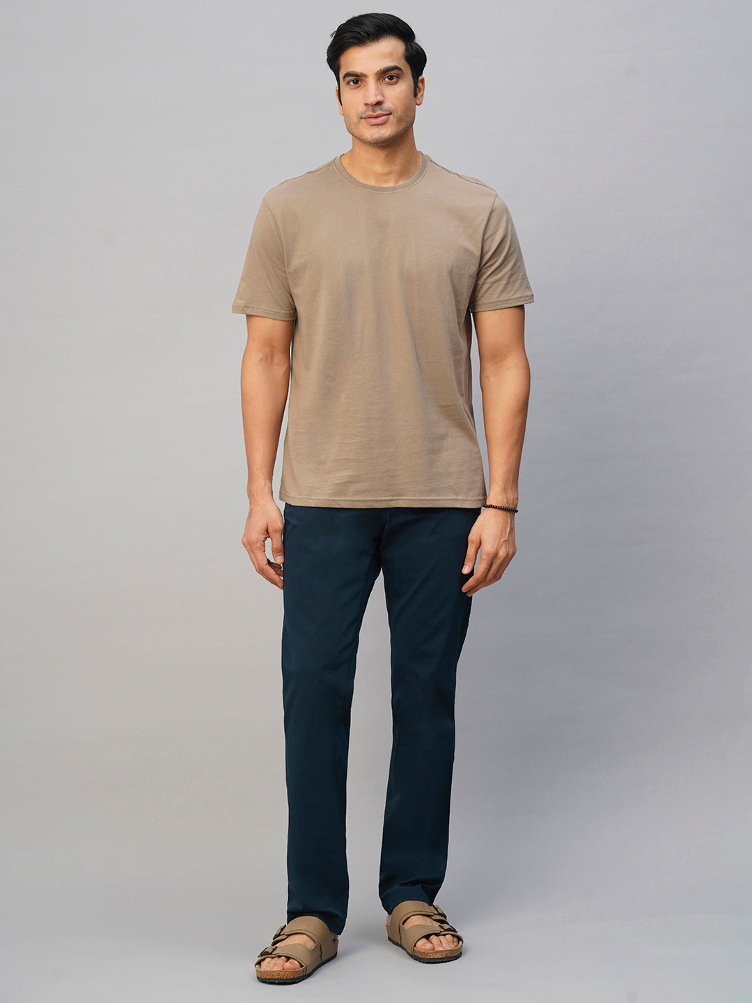 Men's Navy Cotton Elastane Slim Fit Pant