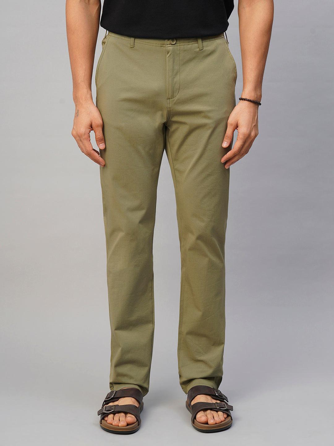 Men's Olive Cotton Elastane Slim Fit Pant