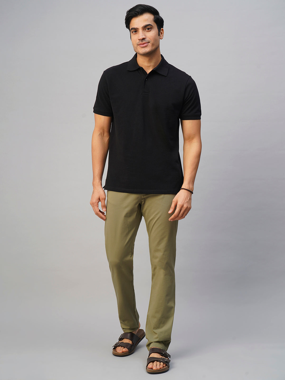 Men's Olive Cotton Elastane Slim Fit Pant