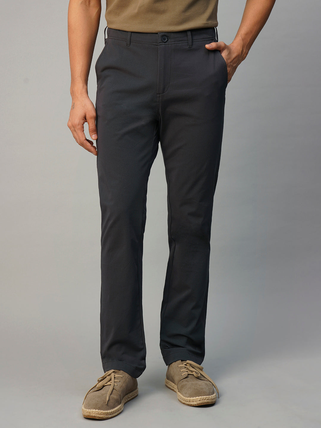 Men's Slate Cotton Elastane Slim Fit Pant