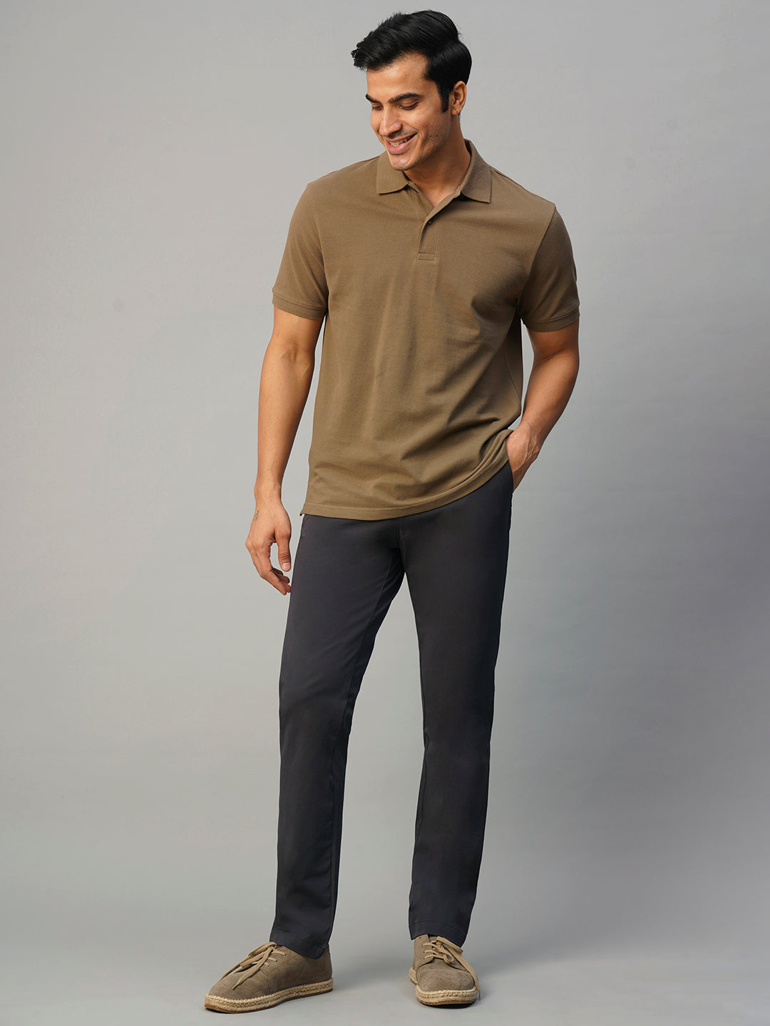 Men's Slate Cotton Elastane Slim Fit Pant