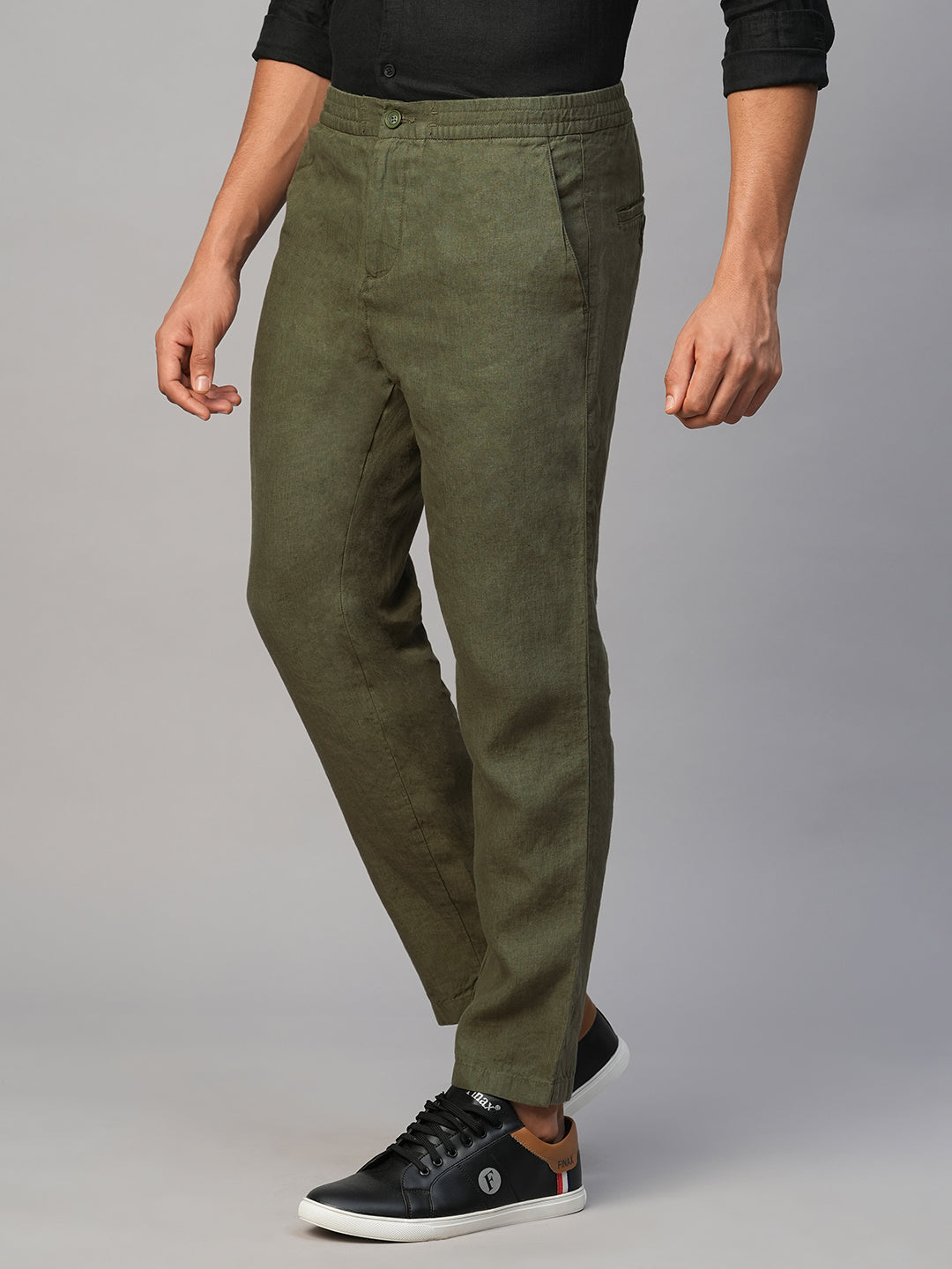 Men's Olive Linen Regular Fit Pant