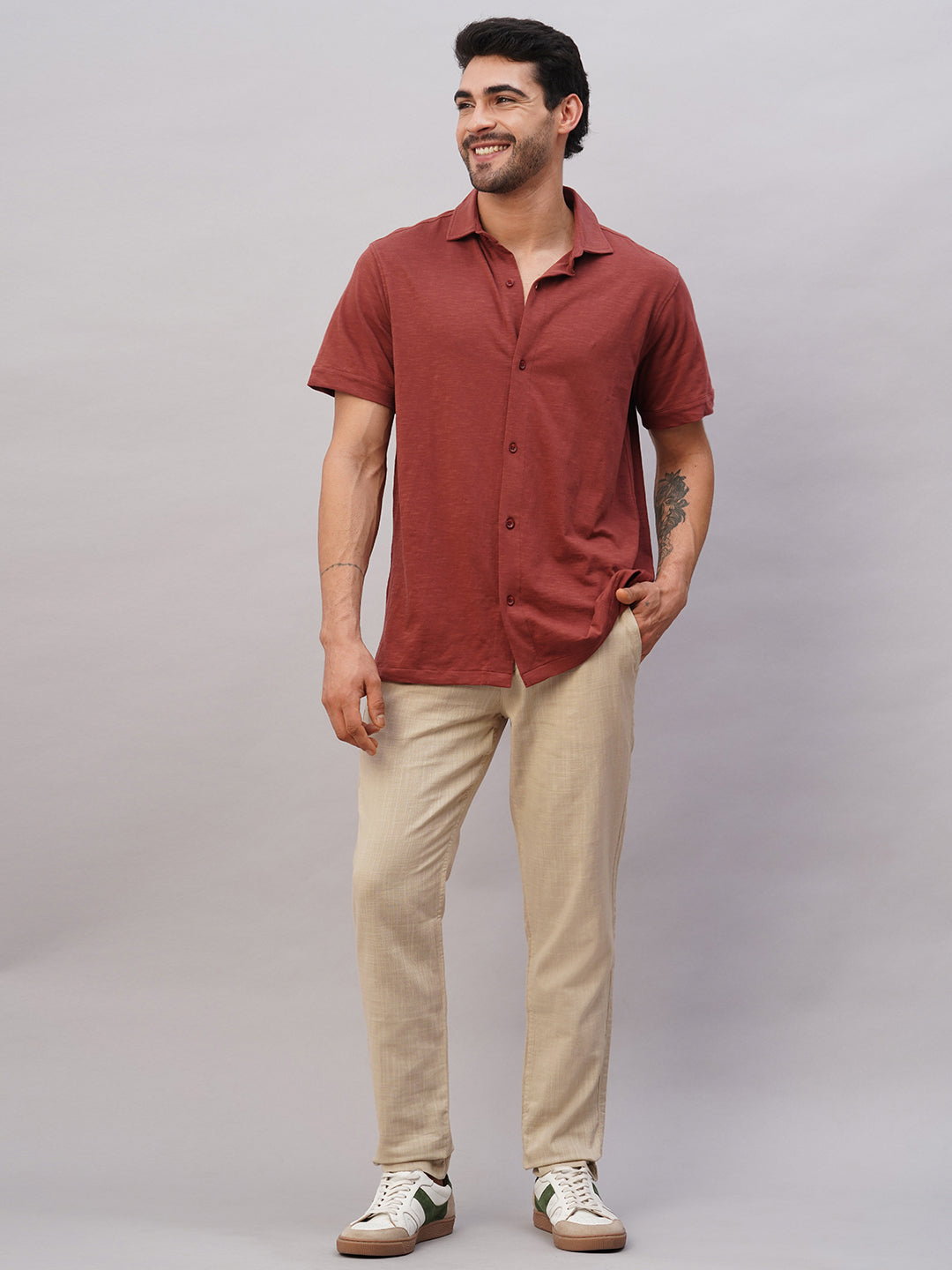 Men's Khaki Cotton Regular Fit Pant