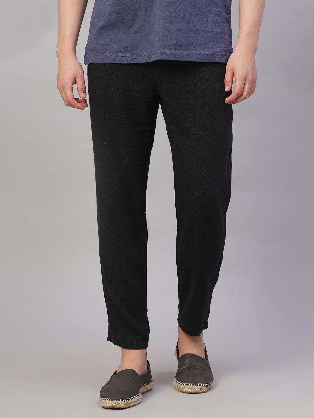 Men's Black Viscose Linen Regular Fit Pant