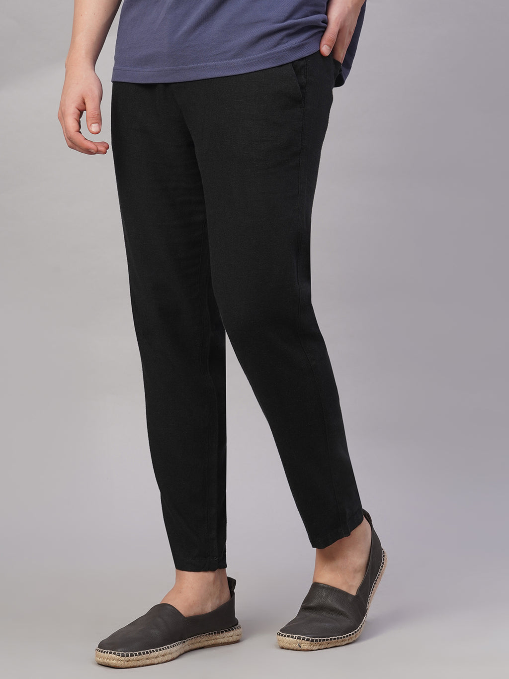 Men's Black Viscose Linen Regular Fit Pant